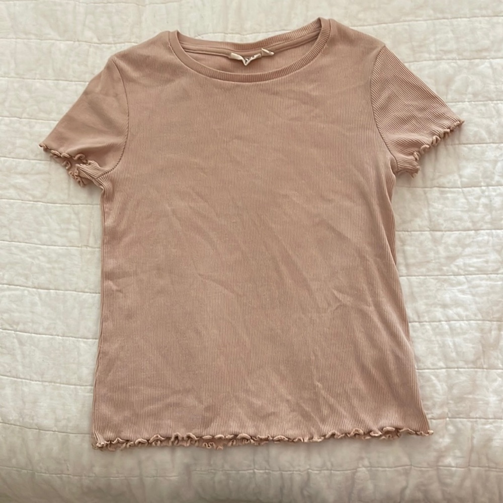 SHEIN Solid lettuce trim rib knit Tee